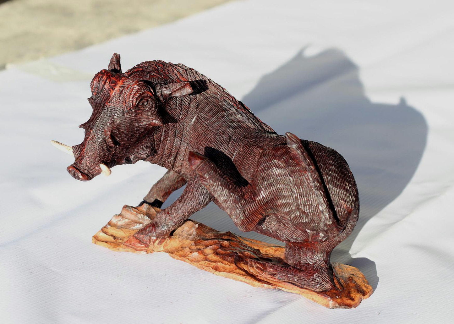 Fine Art Scratching Wild Boar/ Warthog Ironwood Handcarved figurine. Zimbabwean Wildlife realistic lifelike Masterpiece. Wild Pig Decor gift