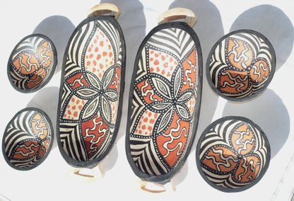 Set of 6 Zebra and Giraffe Print Olive wood Carved and Painted bowls. Lightweight wooden dry snacks bowls, African art, Animal print Decor