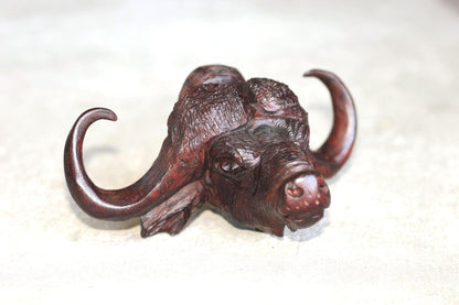 Water Buffalo head Ironwood carved Door Handle. Lifelike fully detailed Zimbabwean Handcarved African Big Five Art gift Ready to Ship.