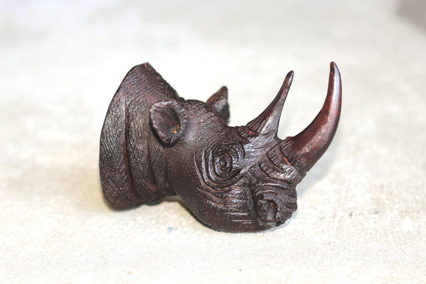 Rhino head Ironwood carved Door Handle. Lifelike fully detailed Zimbabwean Handcarved African Big Five Art gift Ready to Ship.