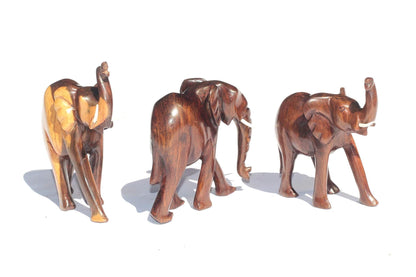 Zambian style Ironwood elephant figurines Set of 3. Unique smooth polished walking animal sculpture. Perfect African birthday/wedding gifts