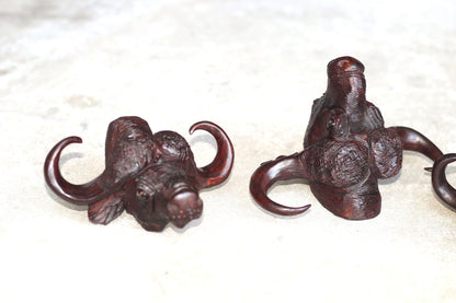 Water Buffalo head Ironwood carved Door Handle. Lifelike fully detailed Zimbabwean Handcarved African Big Five Art gift Ready to Ship.