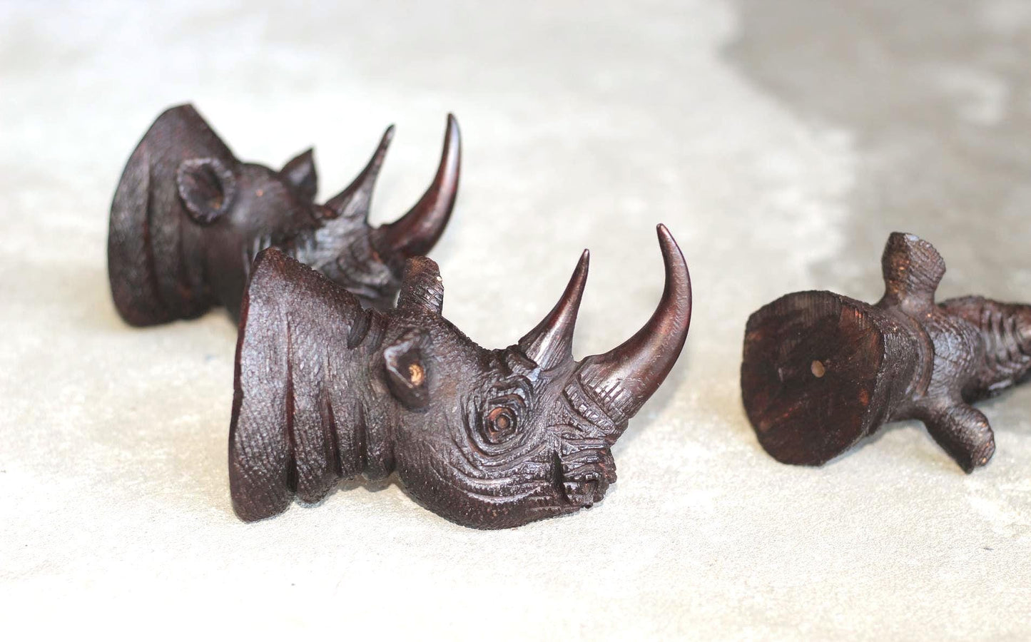 Rhino head Ironwood carved Door Handle. Lifelike fully detailed Zimbabwean Handcarved African Big Five Art gift Ready to Ship.