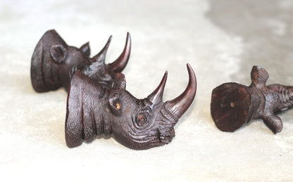 Rhino head Ironwood carved Door Handle. Lifelike fully detailed Zimbabwean Handcarved African Big Five Art gift Ready to Ship.