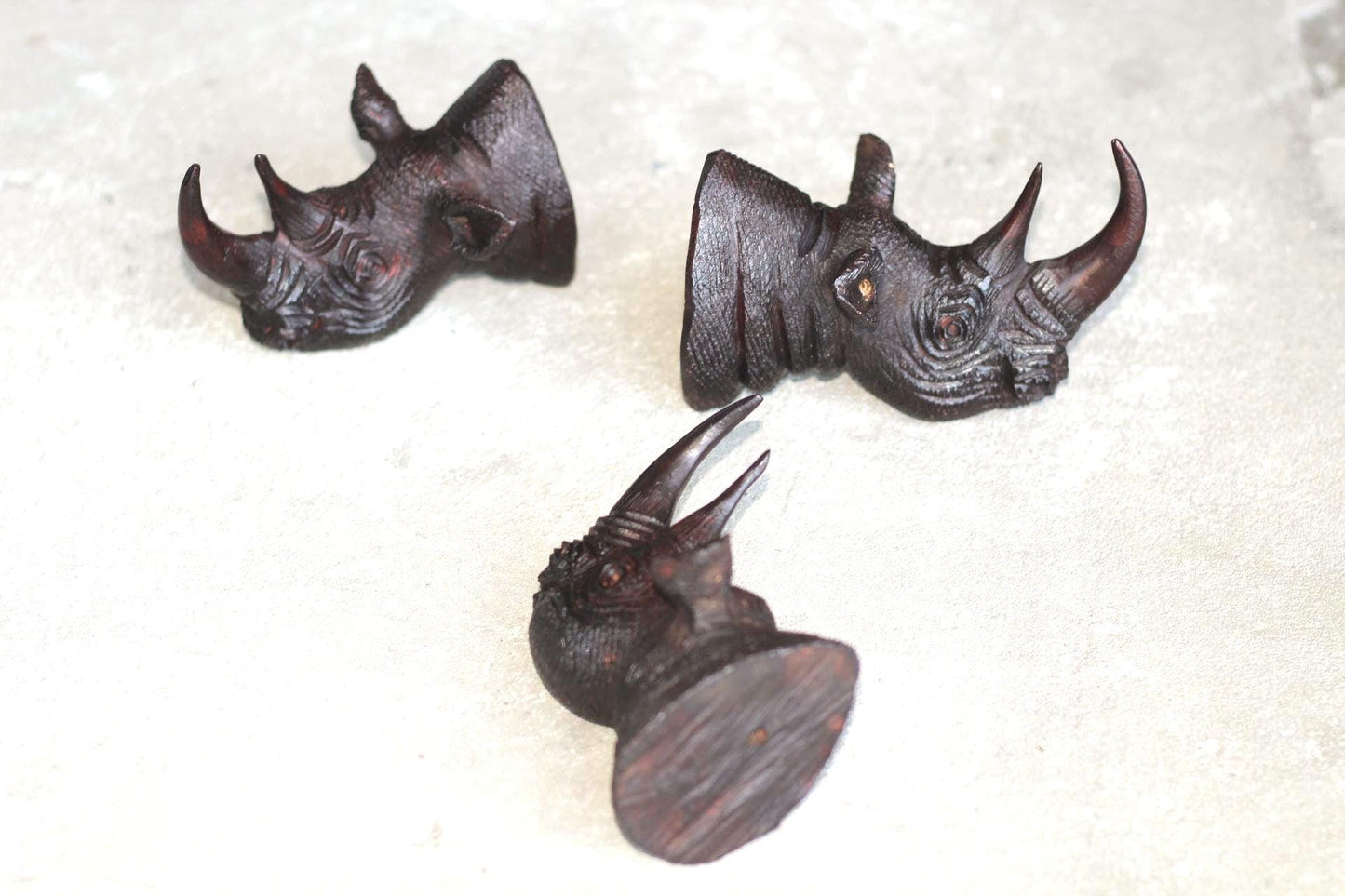 Rhino head Ironwood carved Door Handle. Lifelike fully detailed Zimbabwean Handcarved African Big Five Art gift Ready to Ship.