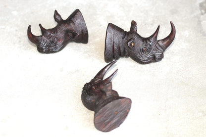 Rhino head Ironwood carved Door Handle. Lifelike fully detailed Zimbabwean Handcarved African Big Five Art gift Ready to Ship.