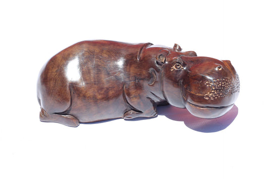 Iron Wood Life like sitting Hippopotamus Masterpiece. African Hand carved Hippo Art figurine. Safari decor gifts ready to Ship. 31×13×12cm