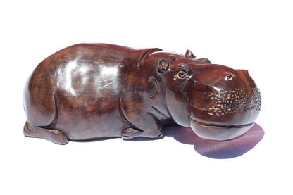 Iron Wood Life like sitting Hippopotamus Masterpiece. African Hand carved Hippo Art figurine. Safari decor gifts ready to Ship. 31×13×12cm