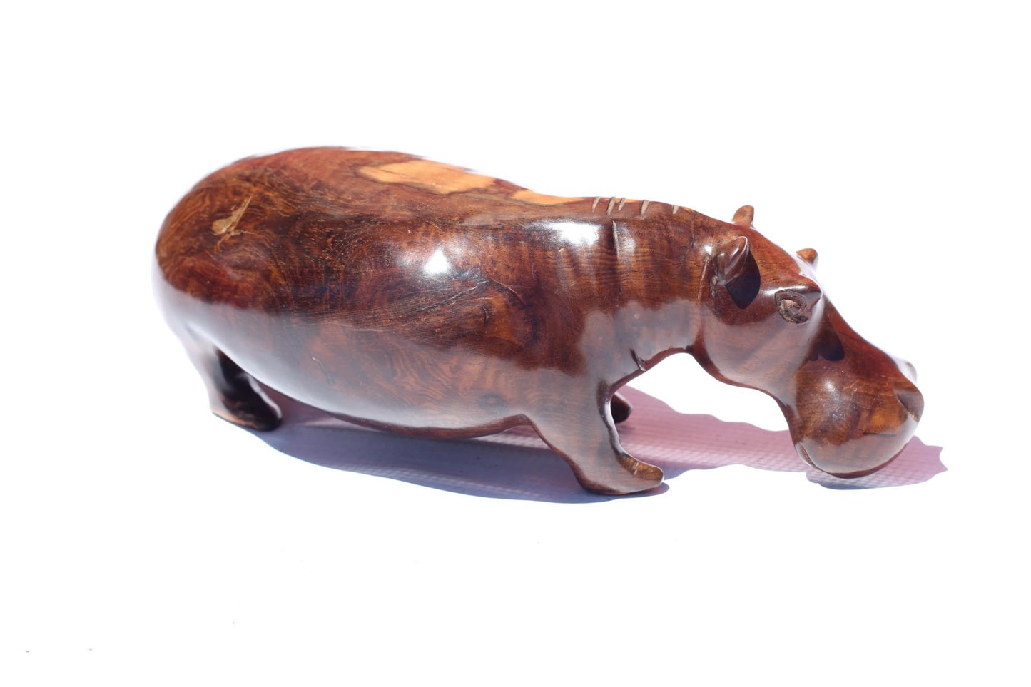 Walking Iron Wood Hand Carved Hippo Art figurine. Smooth Brown Unique gift item. Ready to Ship African Christmas Gifts. Zambian Handmade