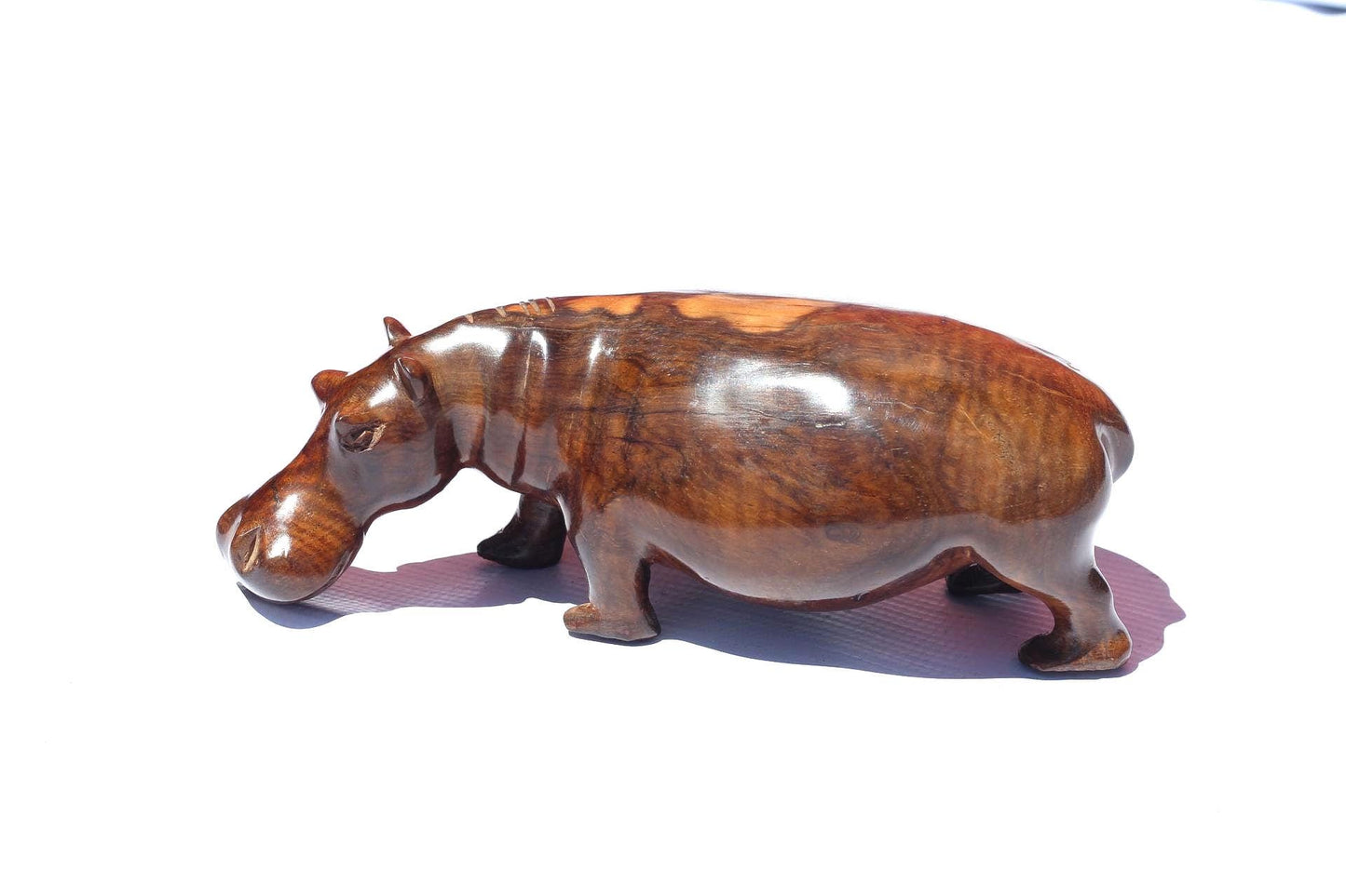 Walking Iron Wood Hand Carved Hippo Art figurine. Smooth Brown Unique gift item. Ready to Ship African Christmas Gifts. Zambian Handmade