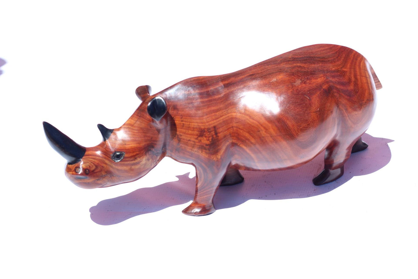40cm Large Zambian Teak Wood handcarved Rhino. Unique African Art Gifts, for home and office decor. With black painted Horns, ready to Ship