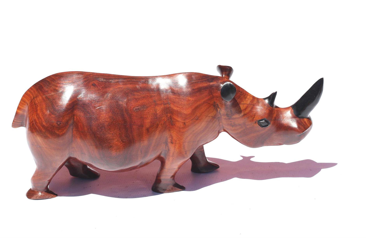 40cm Large Zambian Teak Wood handcarved Rhino. Unique African Art Gifts, for home and office decor. With black painted Horns, ready to Ship