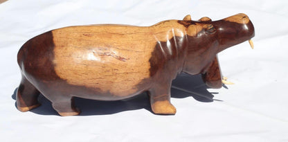 One of a kind Multi coloured Iron Wood Smooth Hand Carved Hippo with Mouth Open. African Handmade Art figurine/Christmas gift.