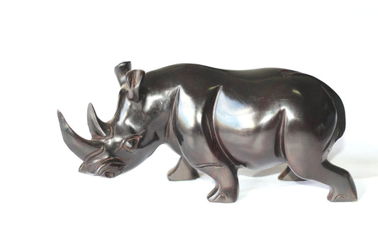 Black Ebony wood Zambian Handcarved Rhino decor Sculpture.  African art gifts ready to Ship Worldwide. Available in different Sizes