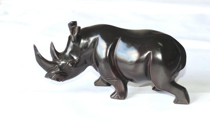 Black Ebony wood Zambian Handcarved Rhino decor Sculpture.  African art gifts ready to Ship Worldwide. Available in different Sizes