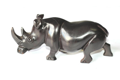 Black Ebony wood Zambian Handcarved Rhino decor Sculpture.  African art gifts ready to Ship Worldwide. Available in different Sizes