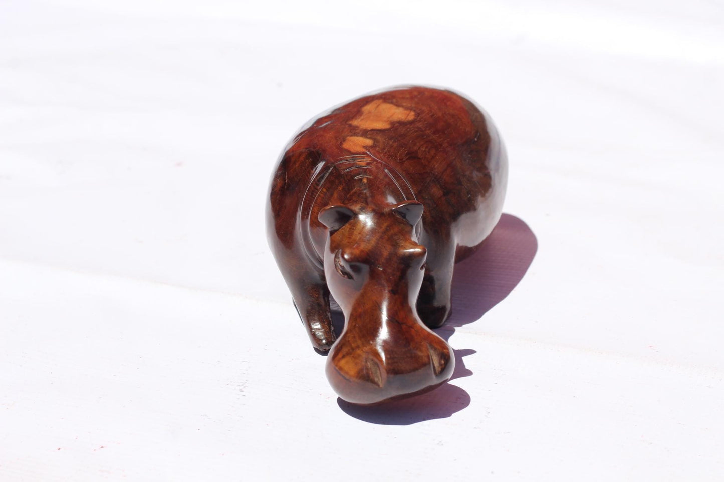 Walking Iron Wood Hand Carved Hippo Art figurine. Smooth Brown Unique gift item. Ready to Ship African Christmas Gifts. Zambian Handmade