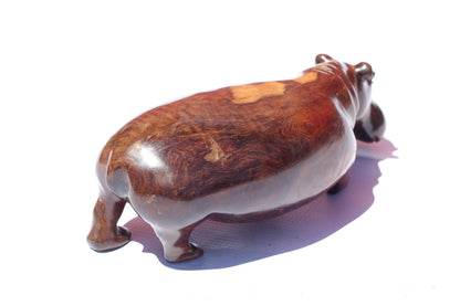 Walking Iron Wood Hand Carved Hippo Art figurine. Smooth Brown Unique gift item. Ready to Ship African Christmas Gifts. Zambian Handmade