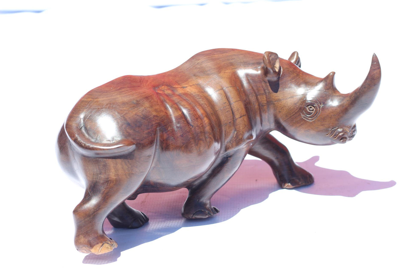 Smooth handcarved Walking Ironwood Rhino Sculpture. Zambian lifelike Safari Animals figurine. Unique African Big Five Art gift ready to Ship