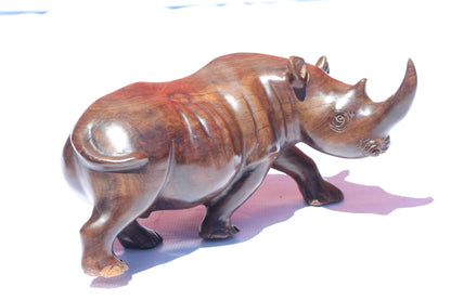 Smooth handcarved Walking Ironwood Rhino Sculpture. Zambian lifelike Safari Animals figurine. Unique African Big Five Art gift ready to Ship