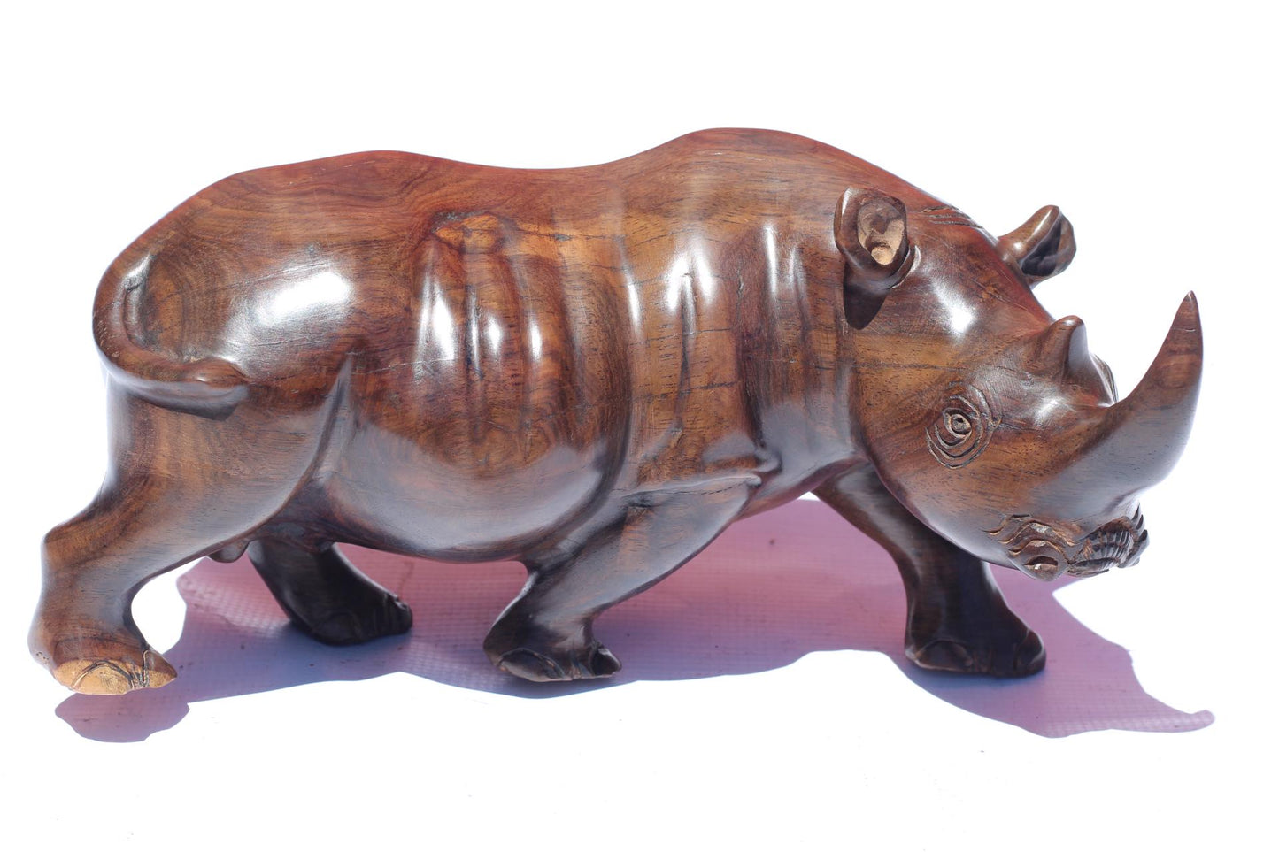 Smooth handcarved Walking Ironwood Rhino Sculpture. Zambian lifelike Safari Animals figurine. Unique African Big Five Art gift ready to Ship