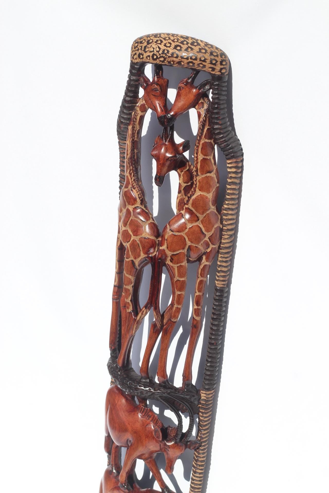 Large 82cm Animal Themed Olive wood carved Wall Decor Panel. Safari animals art, Giraffes, Elephant, Antelope, Crocodile Handcarved gift