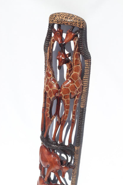Large 82cm Animal Themed Olive wood carved Wall Decor Panel. Safari animals art, Giraffes, Elephant, Antelope, Crocodile Handcarved gift