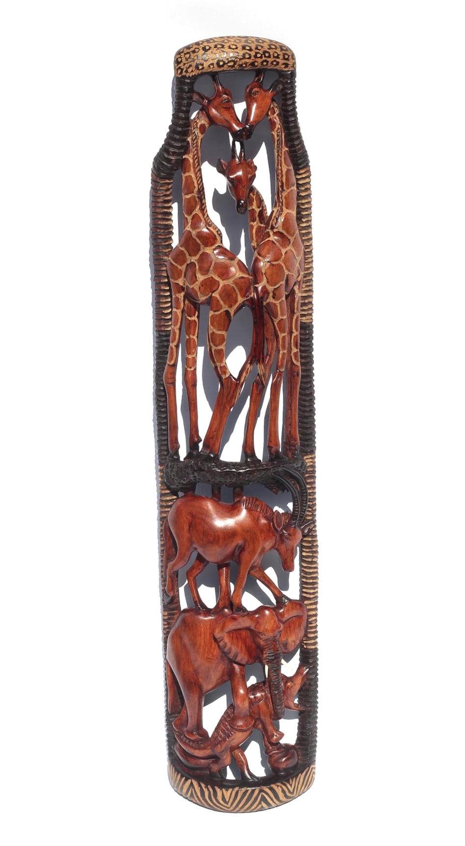 Large 82cm Animal Themed Olive wood carved Wall Decor Panel. Safari animals art, Giraffes, Elephant, Antelope, Crocodile Handcarved gift