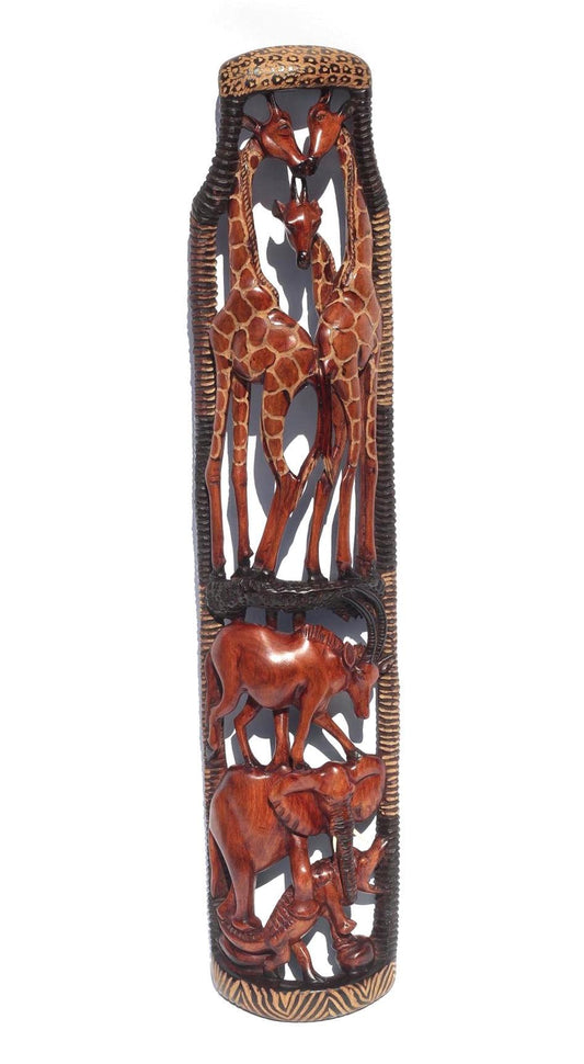 Large 82cm Animal Themed Olive wood carved Wall Decor Panel. Safari animals art, Giraffes, Elephant, Antelope, Crocodile Handcarved gift