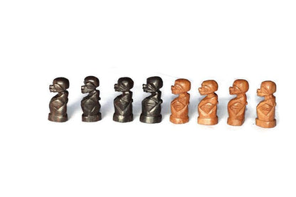 Unique African Kingdom Chess Pieces. Mahogany and Ebony Wood combination. Full set gaming pieces without Board. African games and Puzzle art