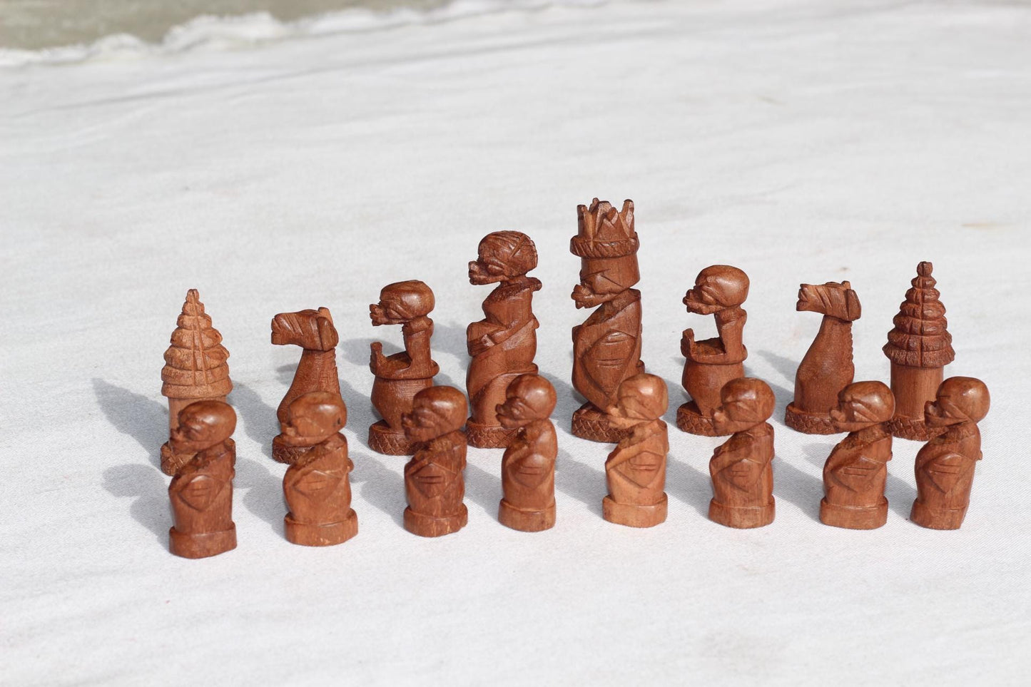 Unique African Kingdom Chess Pieces. Mahogany and Ebony Wood combination. Full set gaming pieces without Board. African games and Puzzle art