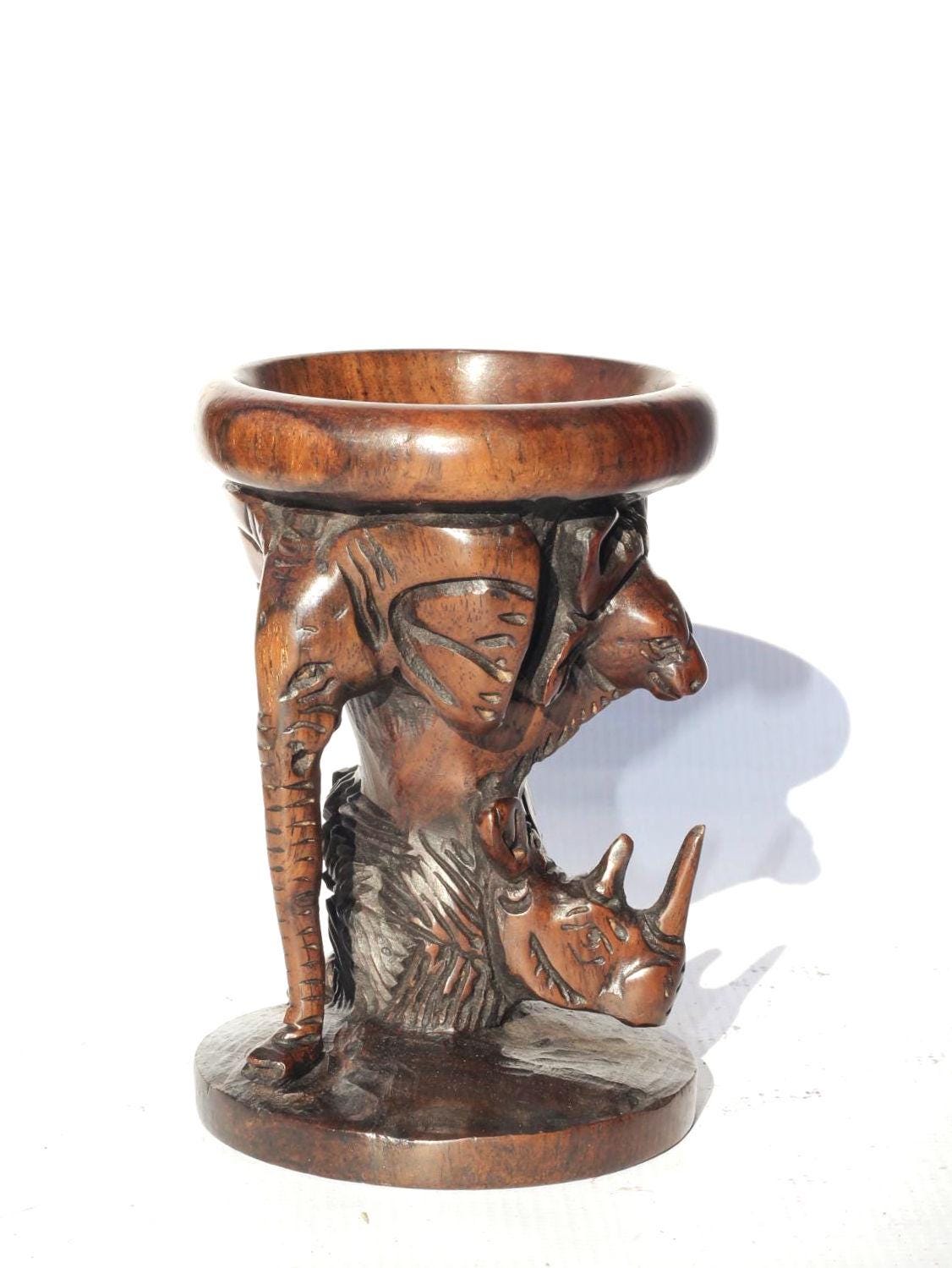 African Big 5 themed Smooth Handcarved Iron Wood Ostrich Egg/ornament Stand. Malawian made Safari decor for home/office. African Art Gift.