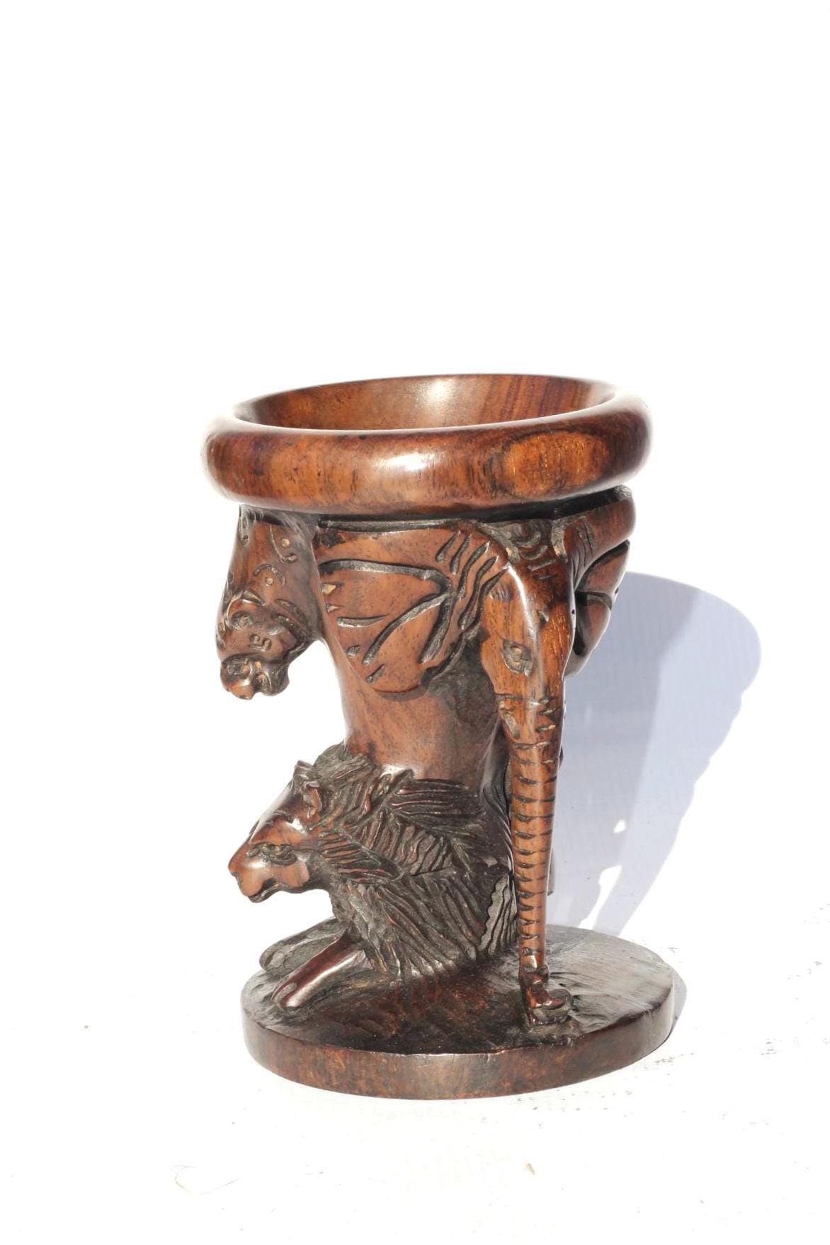 African Big 5 themed Smooth Handcarved Iron Wood Ostrich Egg/ornament Stand. Malawian made Safari decor for home/office. African Art Gift.