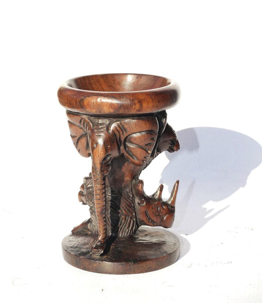 African Big 5 themed Smooth Handcarved Iron Wood Ostrich Egg/ornament Stand. Malawian made Safari decor for home/office. African Art Gift.