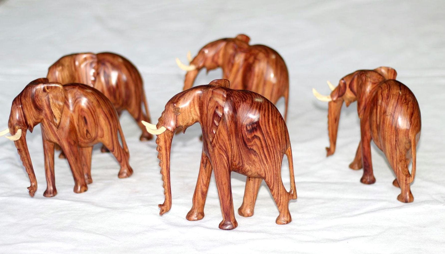 Zebrawood Elephant Figurines. walking smooth handcarved Wooden Sculptures. Unique African art Gifts for Home /office decor. Ready to Ship
