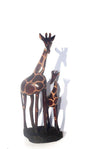 Dark Brown Olive Wood Gouged Giraffe Mother and Calf figurine. Zimbabwean handcarved Art Sculpture. Home/office decor Unique African gift