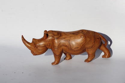Carved Olive Wood Fine Art Rhino figurine with unique amazing wood grain. Decor Sculptures. African handcarved gifts. Zimbabwe Art