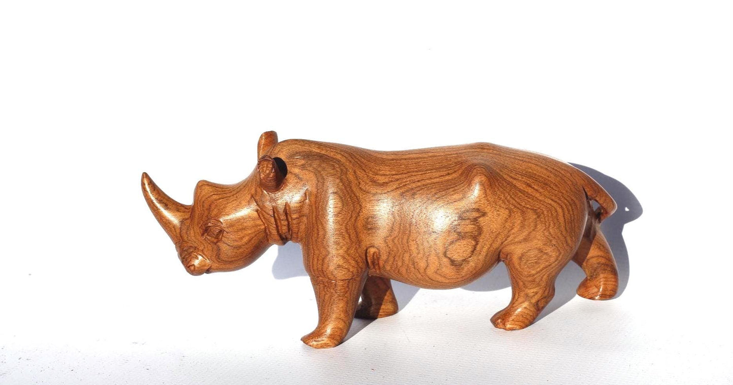 Carved Olive Wood Fine Art Rhino figurine with unique amazing wood grain. Decor Sculptures. African handcarved gifts. Zimbabwe Art