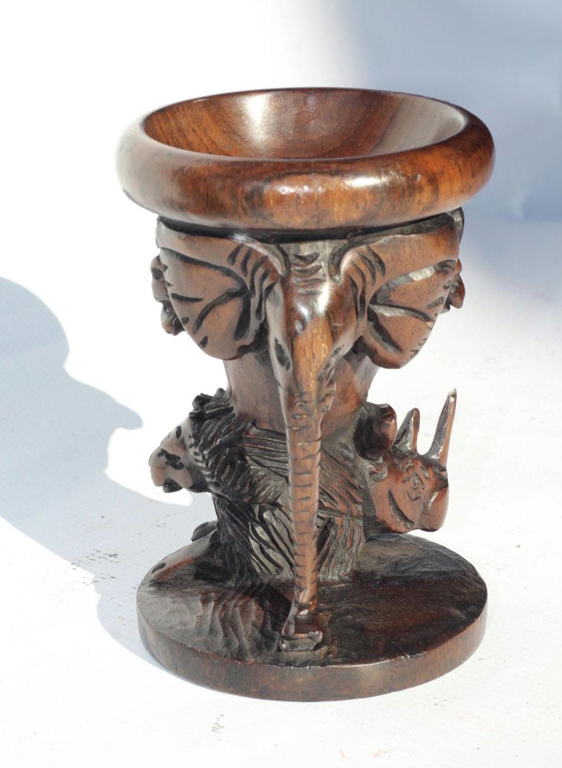 African Big 5 themed Smooth Handcarved Iron Wood Ostrich Egg/ornament Stand. Malawian made Safari decor for home/office. African Art Gift.
