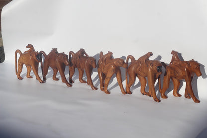 Life-like Olive wood Walking baboon with infant. Unique African handmade interior decor art. Made in Zimbabwe, home decor gift ready to Ship