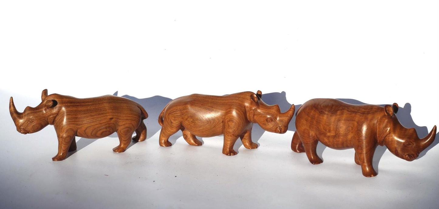 Carved Olive Wood Fine Art Rhino figurine with unique amazing wood grain. Decor Sculptures. African handcarved gifts. Zimbabwe Art
