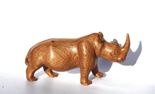 Carved Olive Wood Fine Art Rhino figurine with unique amazing wood grain. Decor Sculptures. African handcarved gifts. Zimbabwe Art