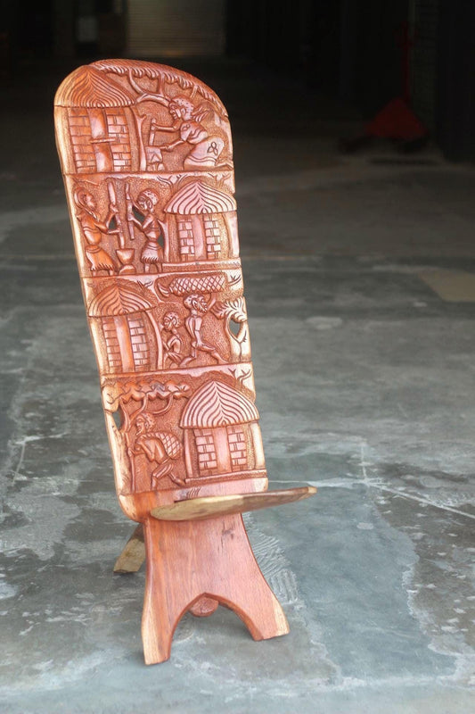 Large African Vintage Collapsible birthing chair. Malawian Rosewood Carved Village lifestyle theme/Chores Design. Home/Office Art decor gift
