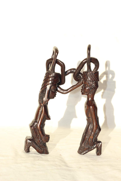 Malawian handvarced Yoruba Ironwood Handcarved Wedding chain of Marriage. African Tribal art Decor