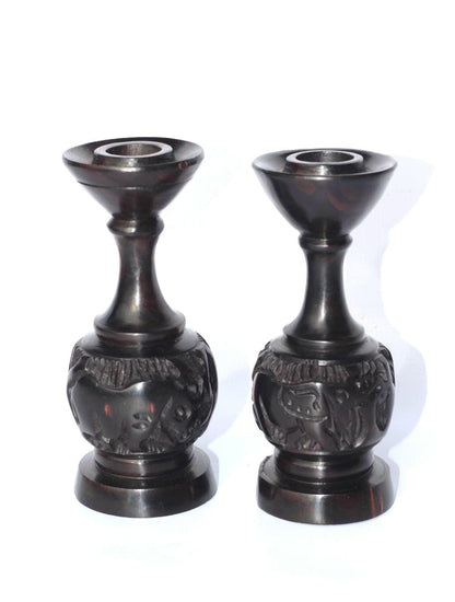 Set of 2 Carved Ebony Wood candlestick stands home decor. African animals carved candle holder. Shipping Worldwide