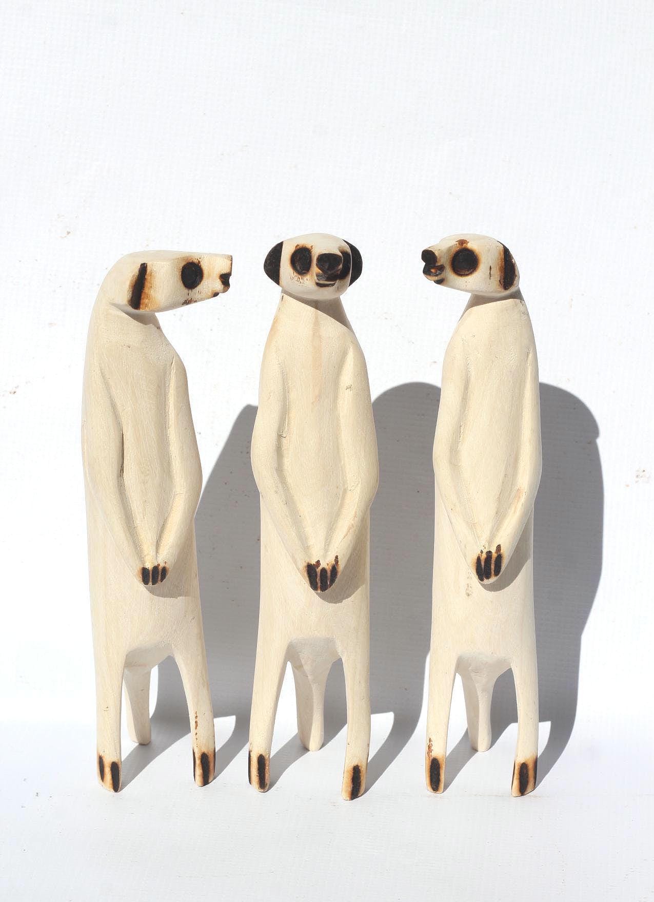 Set of 3 Meerkat NEW Design Jacaranda Wood sculptures. Hand Carved figurines. Home/Office decor African Art. Suricate/Mongoose handmade