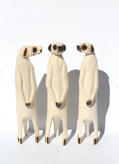 Set of 3 Meerkat NEW Design Jacaranda Wood sculptures. Hand Carved figurines. Home/Office decor African Art. Suricate/Mongoose handmade