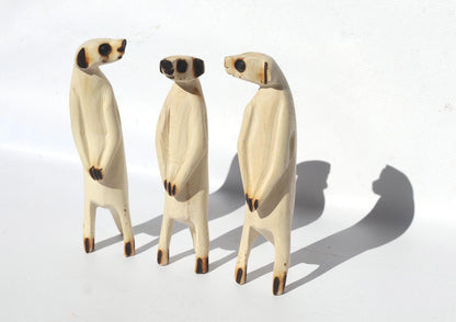 Set of 3 Meerkat NEW Design Jacaranda Wood sculptures. Hand Carved figurines. Home/Office decor African Art. Suricate/Mongoose handmade