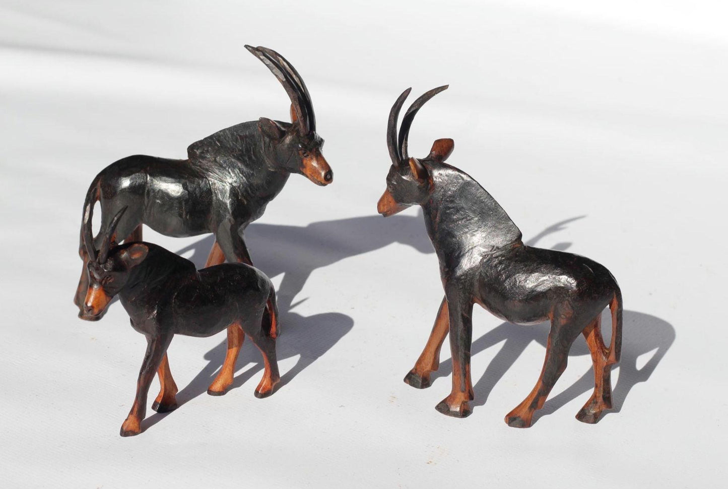 African Sable Antelopes herd of 3 Handcarved olive Wood decor figurine. Zimbabwean Giant Sable Carving. Safari Animals Ready to Ship gift