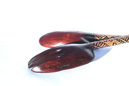 Dark Brown Baboon themed Olive Wood Spoon and Spork/ Fork Giftsets. Zimbabwe hand Carved and gouged Artwork for wall or table decor gifts